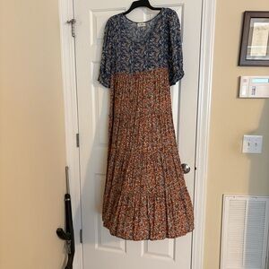 Natural Life Floral Blue and Orange Maxi Dress